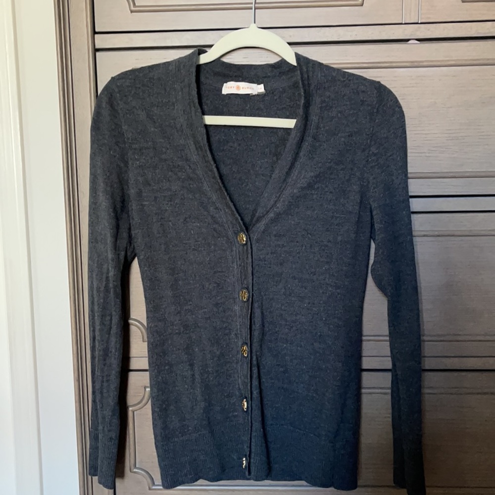 Authentic Chic Tory Burch Wool Dark Grey Cardigan, size L